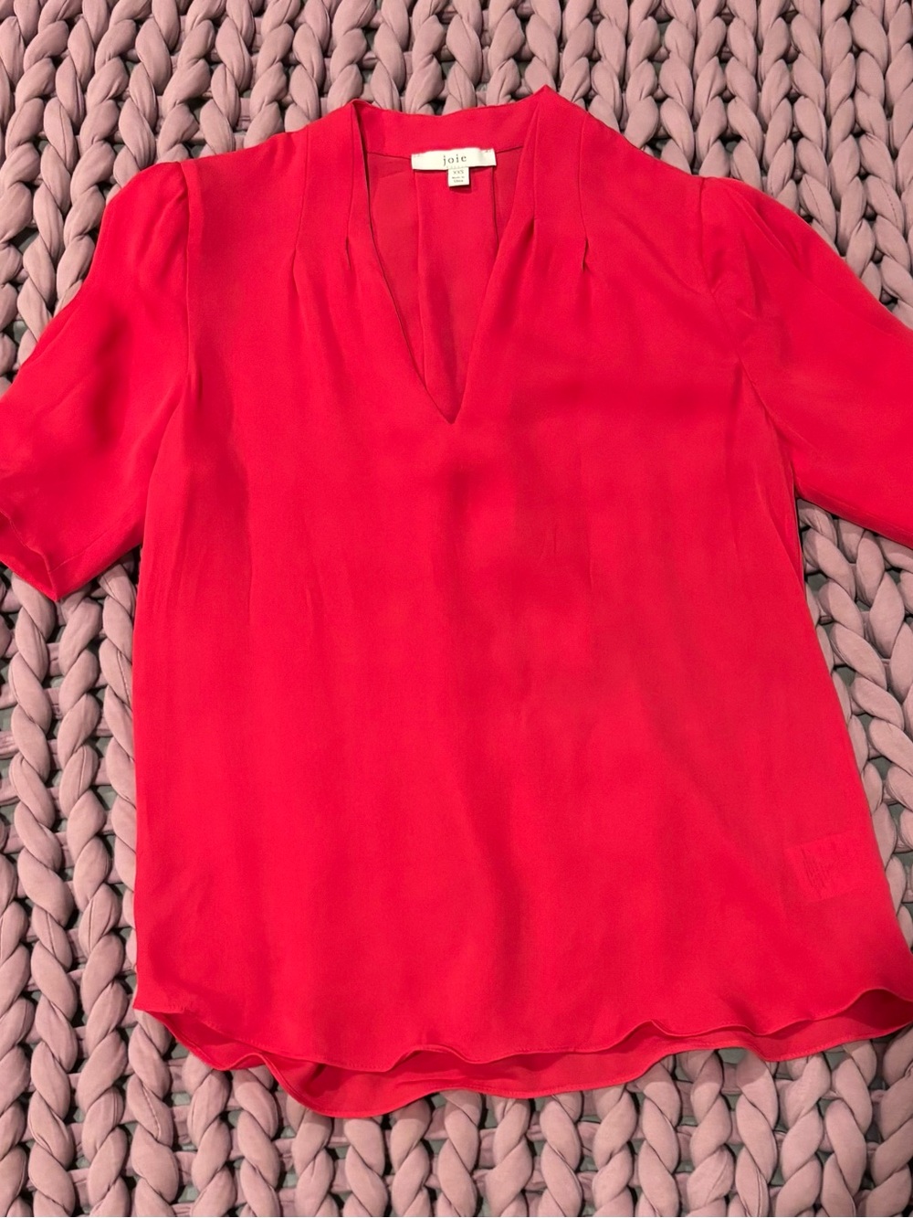 Joie Coral-Red V-Neck Silk Blouse
